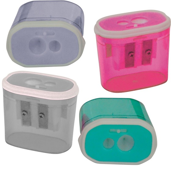 BU-BU ŞEFFAF DİKDÖRTGEN KALEMTIRAŞ ÇİFT DELİKLİ KİLİTLİ METALİK RENKLER (4 RENK) BUBU-KT0010