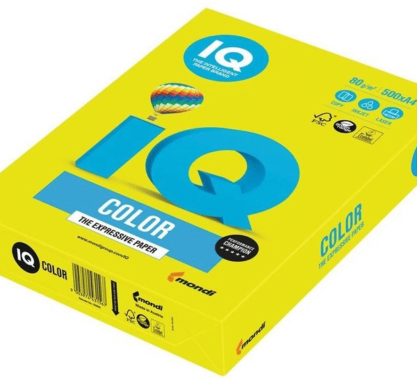 IQ RENKLİ FOTOKOPİ KAĞIDI 500 LÜ A4 80 g/m² FOSFORLU SARI NE1352-NEOGB