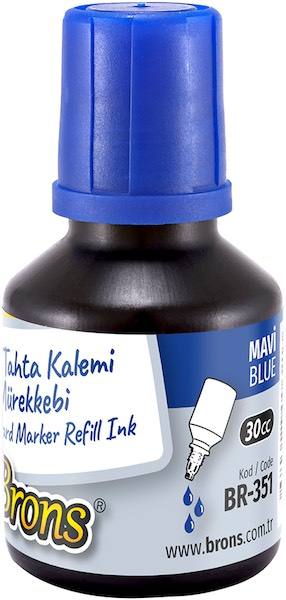 BRONS BEYAZ TAHTA KALEMİ  MÜREKKEBİ  30 CC MAVİ BR-351
