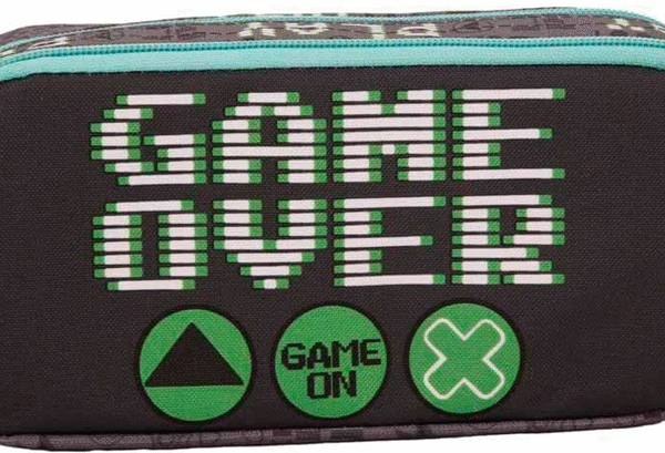 B&D KALEM ÇANTASI ÇİFT GÖZLÜ SCHOOL GAME OVER GRİ BD-KCS156