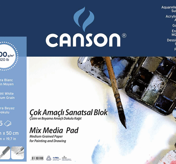 CANSON RESİM ve ÇİZİM BLOĞU 1557 MIX MEDIA FINFACE SPİRALLİ 35x50 200 GR 15 SF FCNS200153550