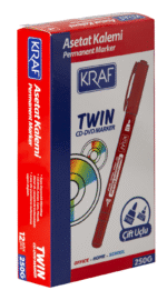 KRAF ASETAT KALEMİ TWIN ÇİFT UÇLU 250 KIRMIZI - Görsel 2