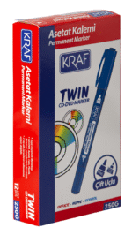 KRAF ASETAT KALEMİ TWIN ÇİFT UÇLU 250 MAVİ - Görsel 2