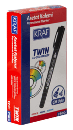 KRAF ASETAT KALEMİ TWIN ÇİFT UÇLU 250 SİYAH - Görsel 2