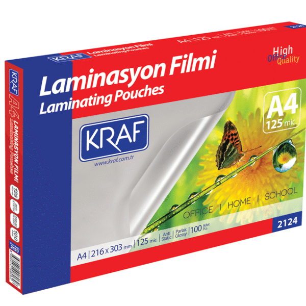 KRAF LAMİNASYON FİLMİ PARLAK A4 125 Mic. 100 LÜ 2124