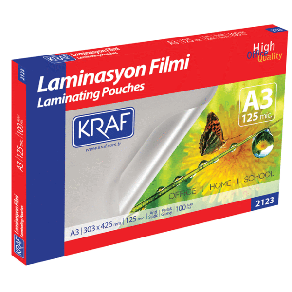 KRAF LAMİNASYON FİLMİ PARLAK A3 125 Mic. 100 LÜ 2123
