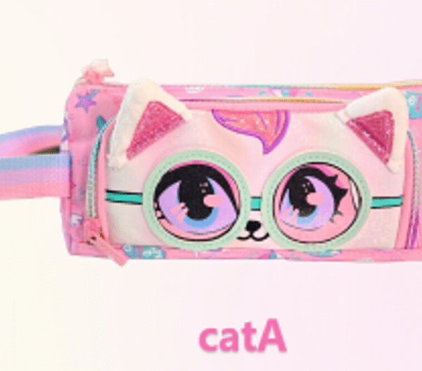 DREAM VEST GÖZLÜKLÜ KEDİ İPLİ ÖNÜ KABARTMALI ÇİFT GÖZLÜ KALEM KUTU (U2099) VST-KCS0038