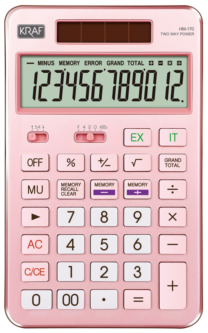179447 KRAF HESAP MAKİNESİ MASAÜSTÜ 12 HANE HM-170 PK PEMBE - Görsel 1