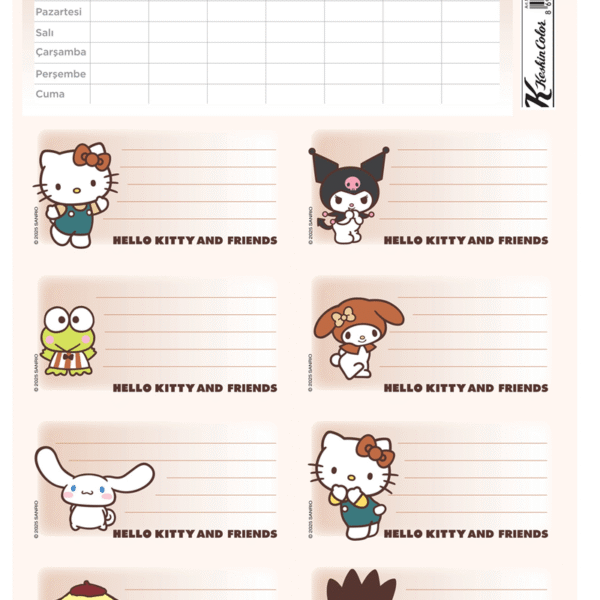 KESKİN ETİKET DERS PROGRAMLI 3 LÜ HELLO KITTY AND FRIENDS 220130-13