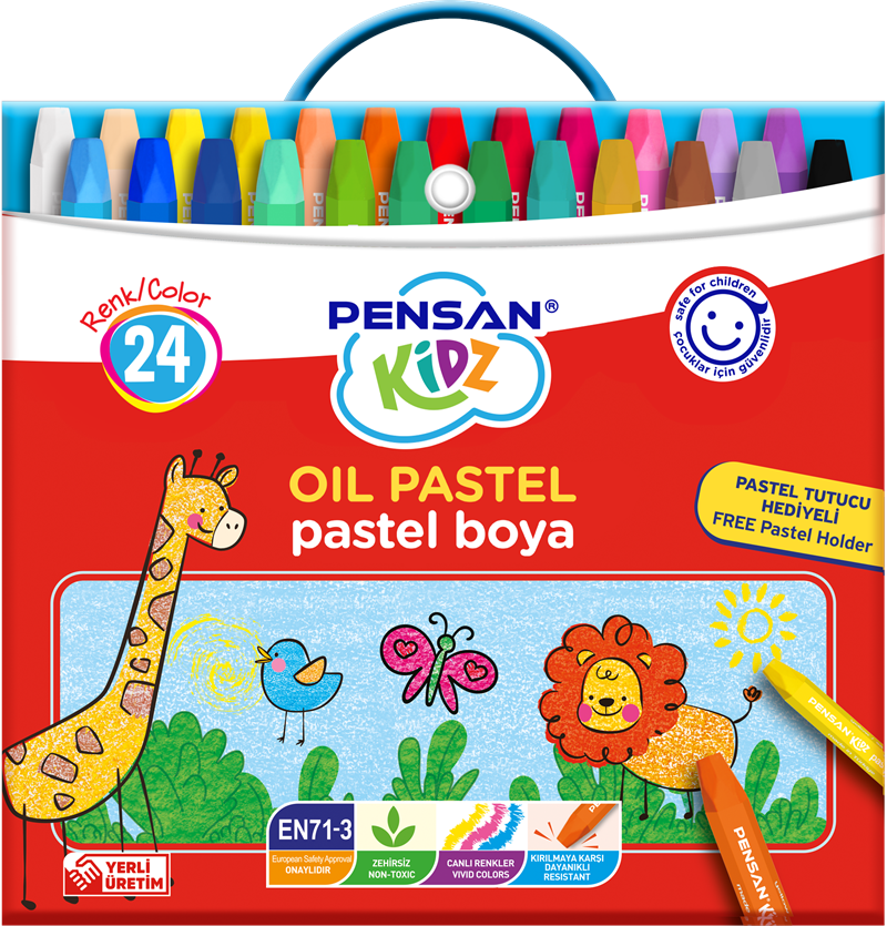 185369 PENSAN KİDZ PASTEL BOYA 98121 ÇANTALI 24 RENK - Görsel 1