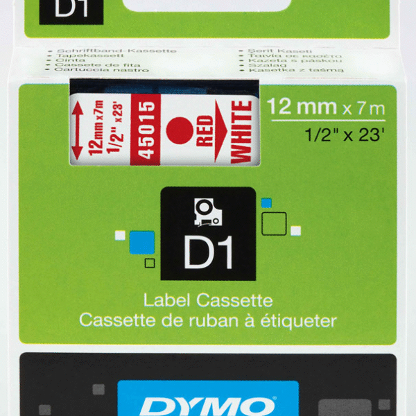 DYMO ŞERİT D1 12MM x 7MT BEYAZ/KIRMIZI 720550 45015