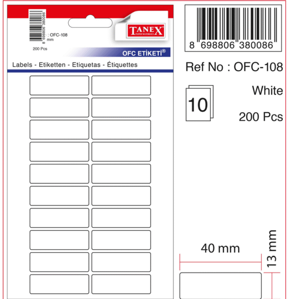 TANEX OFİS ETİKETİ OFC-108 BEYAZ