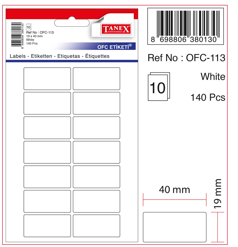 58454 TANEX OFİS ETİKETİ OFC-113 BEYAZ - Görsel 1