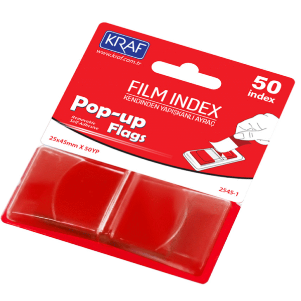 KRAF INDEX FILM (PP) 25x45MM POP-UP TEK RENK 50 YP KIRMIZI 2545-1