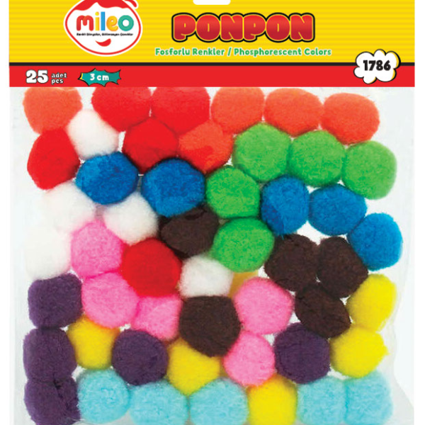 MİLEO PONPON FOSFORLU RENKLER 3CM 25'Lİ 1786