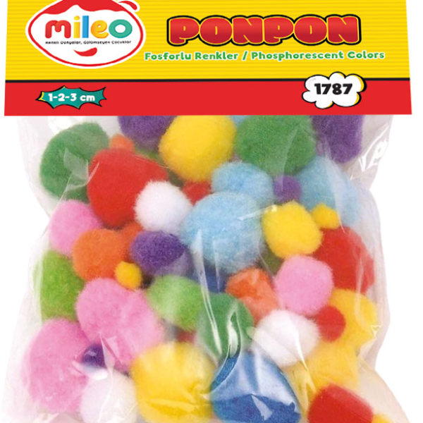 MİLEO PONPON FOSFORLUİ RENKLER 1 2 3CM MİX 1787
