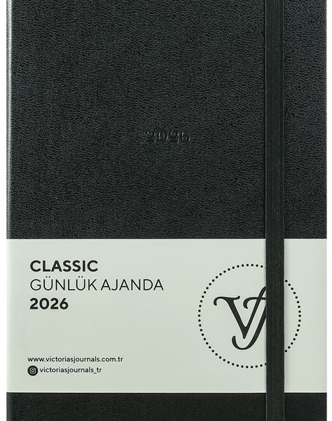 VJ AJANDA 2026 CLASSİC GÜNLÜK 13X21 CM SERT KAPAK IVORY 70 GR 384 SAYFA CEPLİ LASTİKLİ SİYAH 226-2378