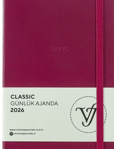 VJ AJANDA 2026 CLASSİC GÜNLÜK 13X21 CM SERT KAPAK IVORY 70 GR 384 SAYFA CEPLİ LASTİKLİ KIRMIZI 226-2380