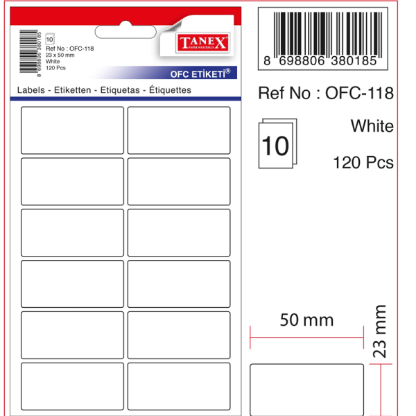 TANEX OFİS ETİKETİ OFC-118 BEYAZ
