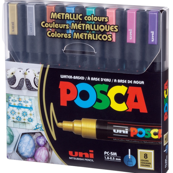 UNİ POSTER MARKÖRÜ POSCA SET PC-5M/8C MC 1.8-2.5 METALİK RENKLER 8 Lİ