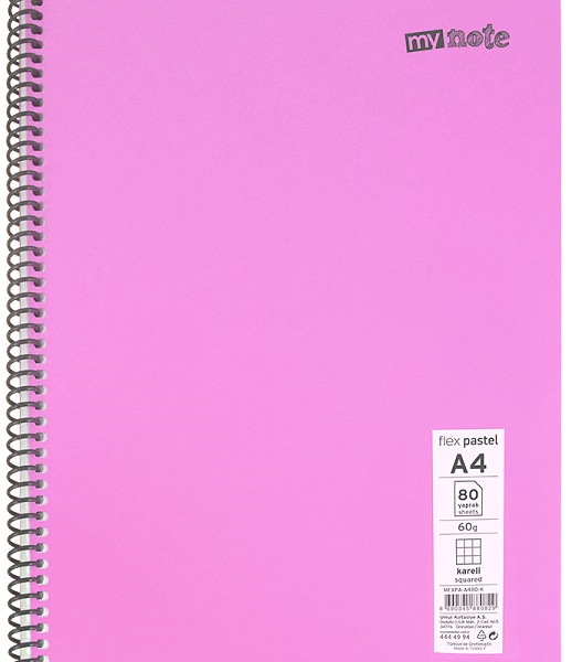 MYNOTE DEFTER FLEX PASTEL PP KAPAK SPİRALLİ A4 72 YP ÇİZGİLİ MFXPA-A472-Ç
