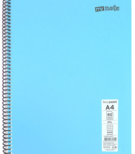 MYNOTE DEFTER FLEX PASTEL PP KAPAK SPİRALLİ A4 72 YP DÜZ MFXPA-A472-ÇZ