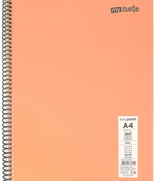 MYNOTE DEFTER FLEX PASTEL PP KAPAK SPİRALLİ A4 96 YP DÜZ MFXPA-A496-D