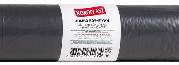 KOROPLAST ÇÖP TORBASI AĞIR SANAYİ JUMBO SİYAH 80x110 800 GR 10 LU 96 MİC. ST01500345