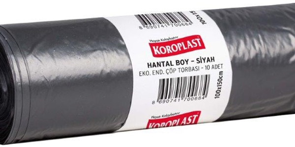 KOROPLAST ÇÖP TORBASI EKO END.SİYAH HANTAL 100x150 10 LU 770 GR 54 MİC. ST01500296