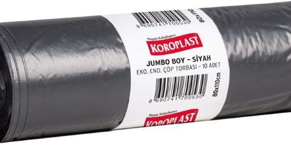 KOROPLAST ÇÖP TORBASI EKO END. SİYAH JUMBO 80x110 300 GR 10 LU 35 MİC. ST01500477