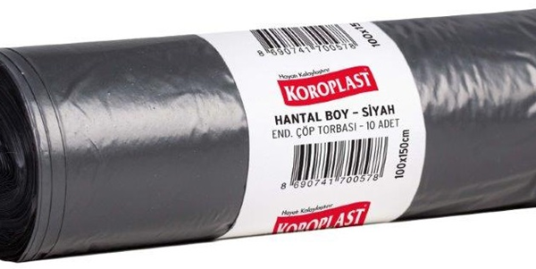 KOROPLAST ÇÖP TORBASI ENDÜSTRİYEL HANTAL SİYAH 100x150 1000 GR 10 LU 71 MİC. ST01500290