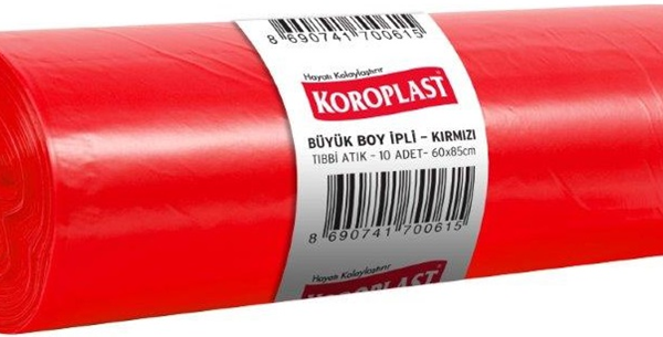 KOROPLAST ÇÖP TORBASI BÜYÜK 65x80 TIBBİ ATIK KIRMIZI 500 GR 10 LU 100 MİC. ST01500292