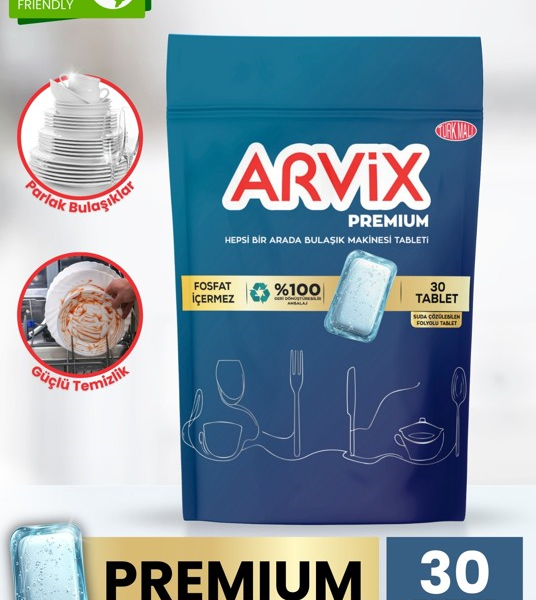 ARVIX BULAŞIK MAKİNESİ DETERJANI TABLET PREMIUM 30 LU