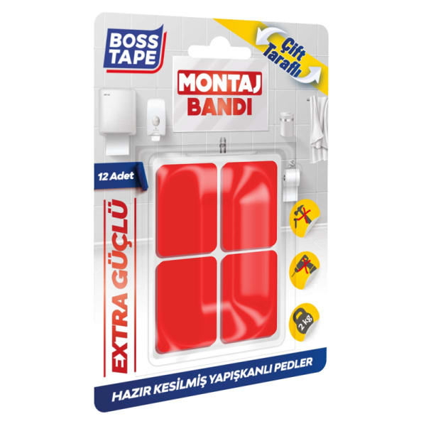 BOSS TAPE MONTAJ BANDI HAZIR EBAT 25x30 MM 12 ADET BT-01026