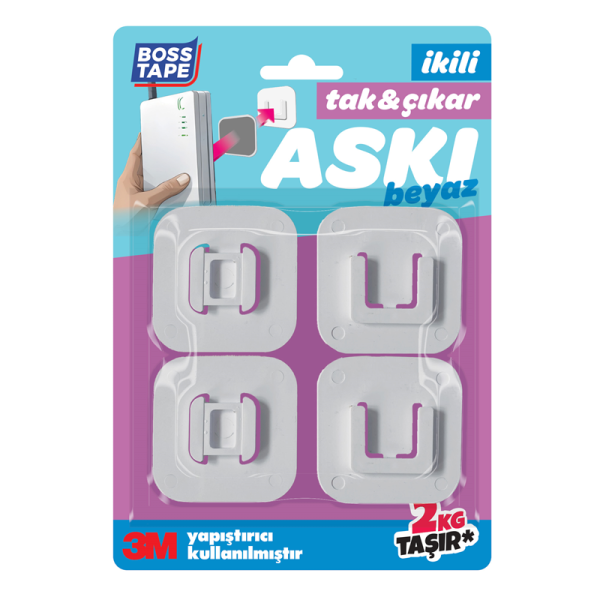 BOSS TAPE ASKI TAK-ÇIKAR 40x40 MM 2 KG BEYAZ 2 Lİ BLS. BT-11015