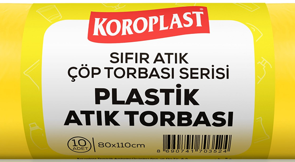 KOROPLAST ÇÖP TORBASI SIFIR ATIK PLASTİK ATIKLARI SARI JUMBO 80x110 440 GR 10 LU 27 MİC. ST01500533