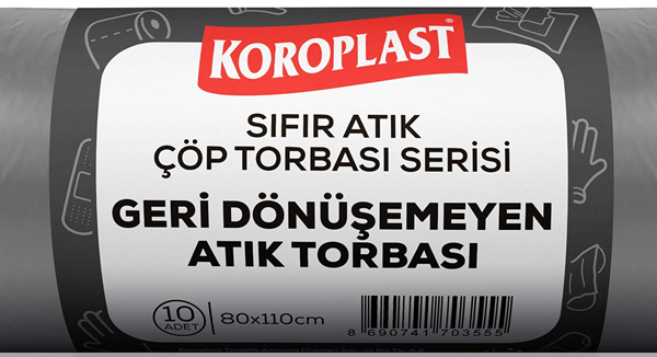KOROPLAST ÇÖP TORBASI SIFIR ATIK GERİ DÖNÜŞEMEYEN ATIKLARI KOYU GRİ JUMBO 80x110 440 GR 10 LU 27 MİC
