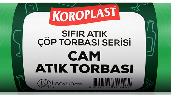 KOROPLAST ÇÖP TORBASI SIFIR ATIK CAM ATIKLAR YEŞİL JUMBO 80x110 650 GR 10 LU 40 MİC. ST01500537