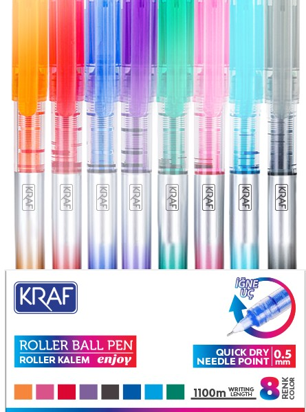 KRAF ROLLER KALEM ENJOY İĞNE UÇ 0.5mm 299 8 RENK SET
