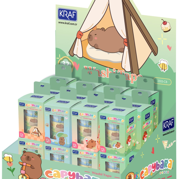 KRAF BANT WASHI TAPE CAPYBARA 3 LÜ (15mm x 3m 2 Adet + 30mm x 3m 1 Adet) 2505CB