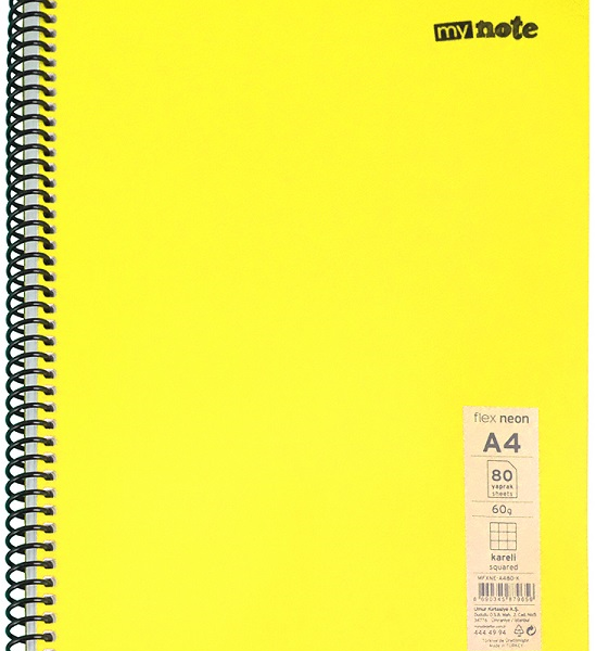 MYNOTE DEFTER FLEX NEO PP KAPAK SPİRALLİ A4 72 YP KARELİ MFXNE-A472-K