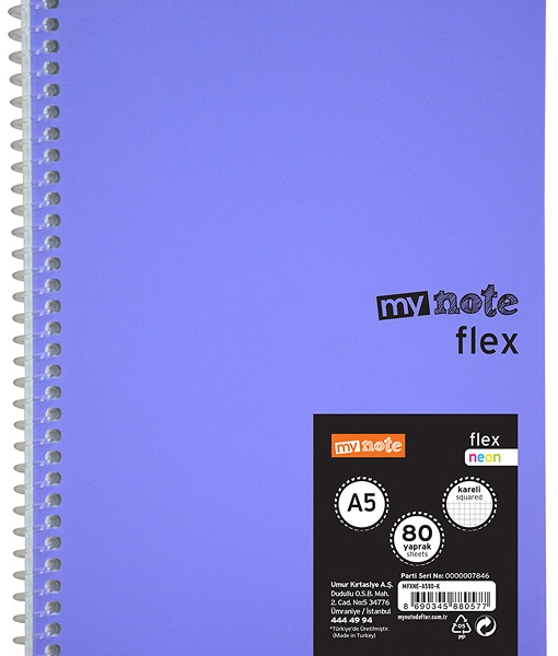 MYNOTE DEFTER FLEX NEO PP KAPAK SPİRALLİ A5 100 YP ÇİZGİLİ MFXNE-A5100-Ç