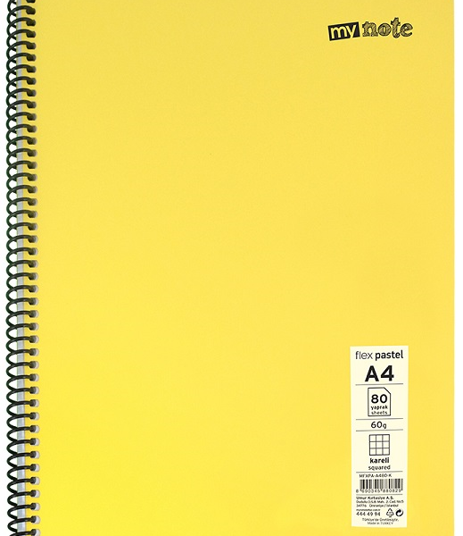 MYNOTE DEFTER FLEX PASTEL PP KAPAK SPİRALLİ A4 60 YP KARELİ MFXPA-A460-K