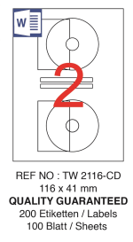 TANEX LASER ETİKET TW-2116 CD 116 X 41 MM ( 2 ) 100 LÜ - Görsel 2