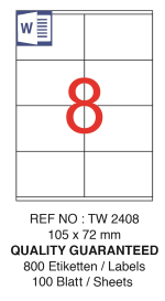TANEX LASER ETİKET TW-2408 105 X 72 MM ( 8 ) 100 LÜ - Görsel 2