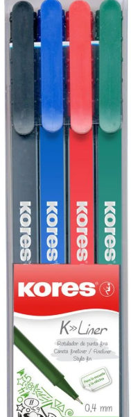 KORES FİBER UÇLU KALEM K-LINER  4LÜ SET 28114