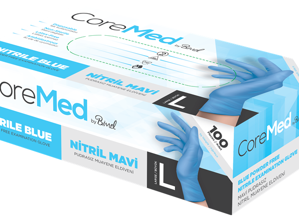 COREMED MUAYENE ELDİVENİ NİTRİL MAVİ TG 100 ADET (L)